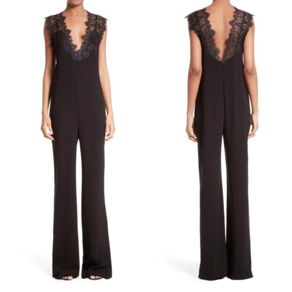 Theory Black Zuzanna Sleeveless Lace Wide Leg Crepe Romper Jumpsuit Size 2